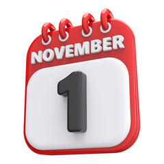 1st November Calendar Icon 3D Render