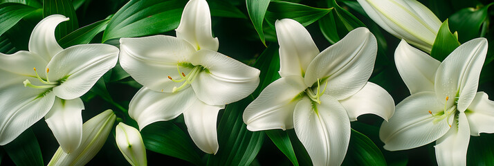 Obraz premium beautiful fresh white lily flowers in full frame background