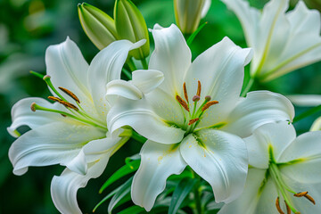 Obraz premium beautiful fresh white lily flowers in full frame background