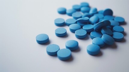 Ten scattered blue tablets