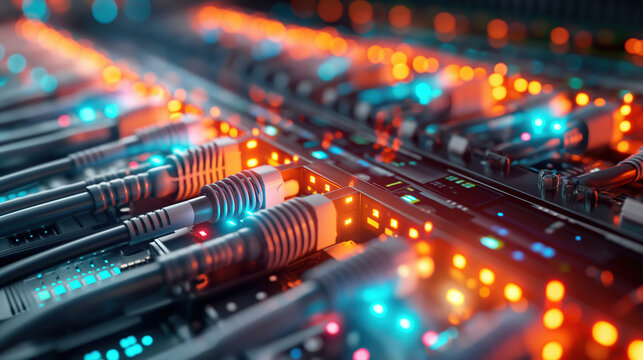 Server Rack with Glowing Cables