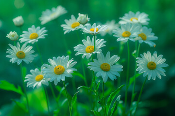 Fototapeta premium white daisy flowers with white petals in full frame background
