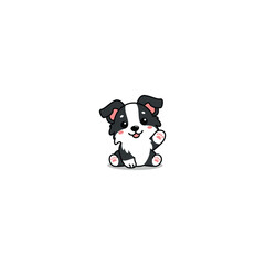 Cute border collie puppy sitting and waving paw cartoon, vector illustration