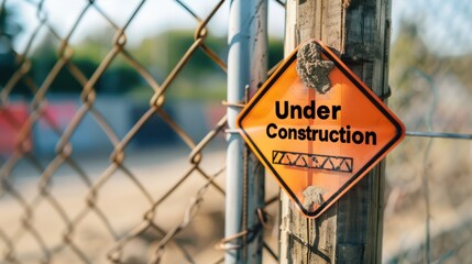 "Under Construction" sign on a building site fence.