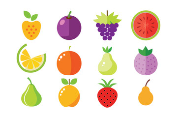 Set of colorful fruit icon illustration
