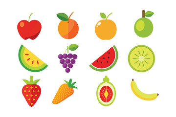 Set of colorful fruit icon illustration