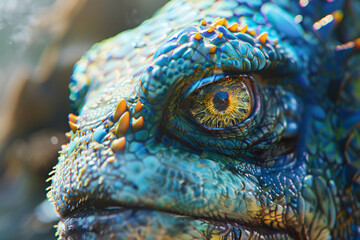 Fototapeta premium reptile eye with yellow and blue scales