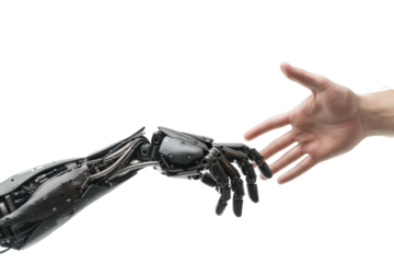 Human and Robotic Hand Interaction PNG Isolated on Transparent Background