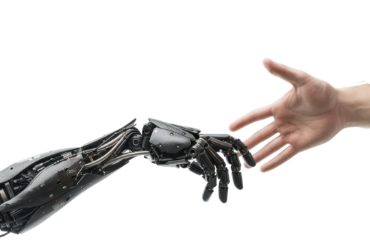Human and Robotic Hand Interaction PNG Isolated on Transparent Background