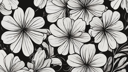Simple monochrome two-color seamless pattern with flowers silhouette