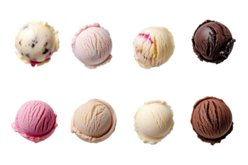 Top View of Different Flavored Ice Cream Scoops PNG Isolated on Transparent Background