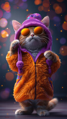 Cat Dancing in Colorful Jacket