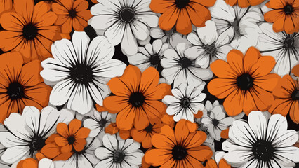 Simple monochrome two-color seamless pattern with flowers silhouette