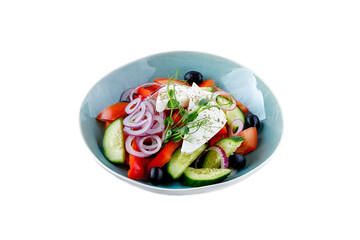 Top Selling, Best Salad with Vegetables and Feta Cheese on a White Background, Isolate, For Menu