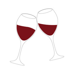 Vector Wine Glass Cheers Illustration.  Two glasses of wine. Cheers with wineglasses. Clink glasses icon. Vector illustration on white background.