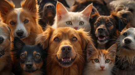 A group of different dogs smiling at the camera.