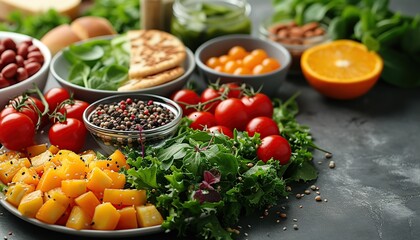 High angle view of buffet breakfast at hotel restaurant,  Healthy food, vegetables in different trays