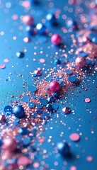 Shiny shining blue and pink sparkles  macro photo and blurred bokeh, background for Christmas, birthday and new year