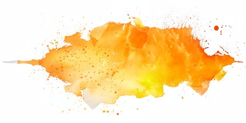 Fototapeta premium Splash of yellow and orange paint on a white background. The colors are bright and vibrant, creating a sense of energy and excitement. The splatter effect gives the impression of movement