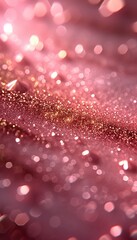 Vertical Banner, Shiny shining pink and gold sparkles macro photo and blurred bokeh, background for Christmas, birthday and new year
