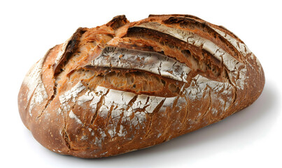 Freshly Baked Artisanal Whole Wheat Rye Bread on White Background