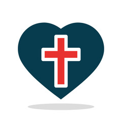 Obraz premium Heart icon. Black silhouette of heart containing a red Christian cross, symbolizing the christian faith and love. Vector illustration