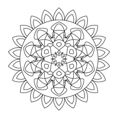 Asian floral mandala for adults coloring book. Vector ethnic circular ornament. Black and white linear illustration