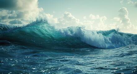 Fototapeta premium Ocean Wave Crashing Under a Cloudy Sky