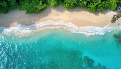 Uninhabited islands with blue lagoon of the sea, azure ocean, top view