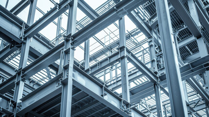 Obraz premium A steel framework of a building under construction, highlighting the complexity of modern architecture