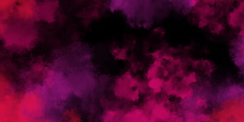 Colorful painting with cloudy distressed texture. Abstract Texture, Dark elegant Royal purple. Bright light pink ink watercolor on black background.