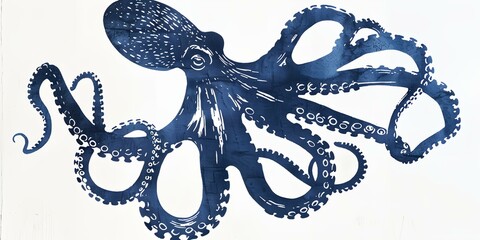 Fototapeta premium A blue octopus with a white background. The octopus is the main focus of the image