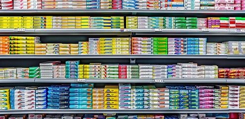  A supermarket shelf containing various types of toothpaste