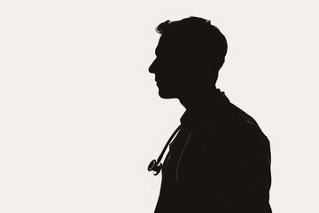 A silhouette of a doctor with a stethoscope creating a professional and focused atmosphere