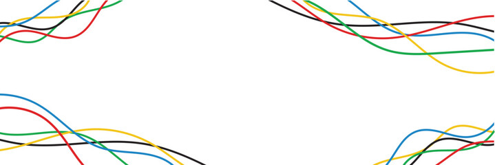 abstract colorful wave background with Olympics ring colors. sport concept, multicolor striped frame, copy space for your text. Vector illustration. EPS 10