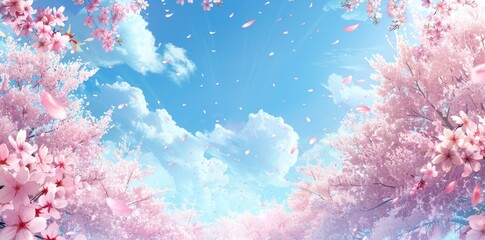 Pink Sakura Blossoms Falling From the Sky
