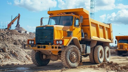 Obraz premium Heavy-duty construction truck parked at a job site.