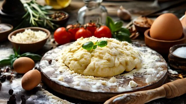 Background with elements for preparing dough.