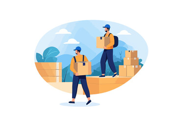 Two Men Carrying Boxes on a Pathway