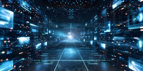 Obraz premium Contemporary elearning in a futuristic digital format. Concept E-Learning Trends, Digital Transformation, Futuristic Education, Innovation in Online Learning