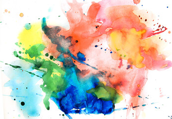 Abstract background of watercolor stains, strokes and splashes