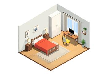 Modern Bedroom with Orange Bed and Yellow Chair