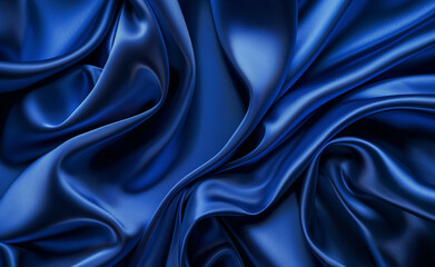 Fototapeta premium Smooth and shiny blue silk fabric with elegant folds.