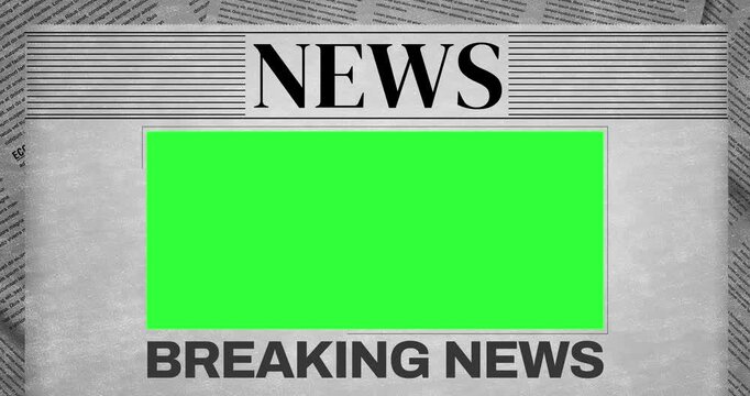 Breaking News in newspaper style with green screen for keying, 4K Animation. Old newspaper animation with copyspace.