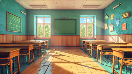 vector illustration of classroom 3d cartoon style