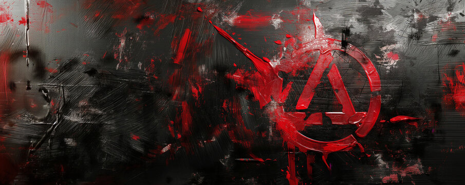 Red Anarchist Symbol on Black Background in Abstract Art