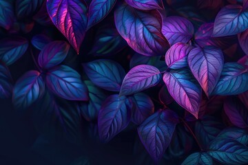 Vibrant Purple and Blue Leaves in a Dark Background