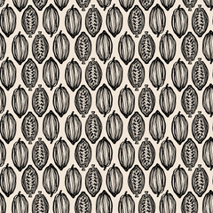 Cocoa vector seamless pattern. Chocolate cocoa beans background. Vector hand drawn illustration. Modern style illustration