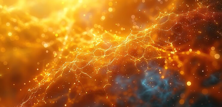  Illustration of golden yellow particles with a light beam from behind