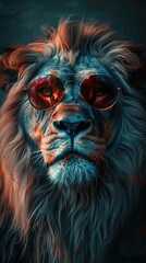 A lion wearing trendy sunglasses, fashionable animal